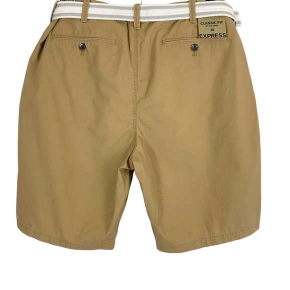 Express Mens Classic Fit At The Knee Shorts Size 36 Tan Belted Chino - Picture 2 of 11